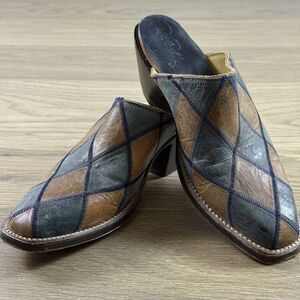 Rod Patrick Shoes Women 6.5 Patchwork Leather Mule Booties Diamond